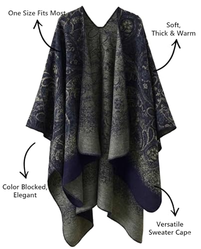 Image of Bestshe Women's Boho Open Front Poncho Plaid Shawl Wrap Cape | Tassel Cardigan Sweater, Cozy Layering, Fall Winter Clothes for Women