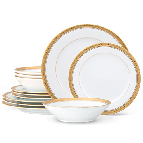 Noritake Crestwood Gold 12-Piece Dinnerware Set, Service for 4