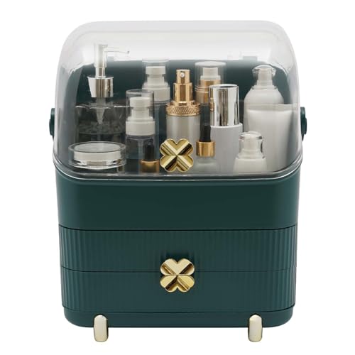 Organisateur de maquillage portable, boîte cosmétique, boîte de rangement de maquillage verte, les rouges à lèvres, crayons à sourcils, masques faciaux et autres objets, vert, Modernité