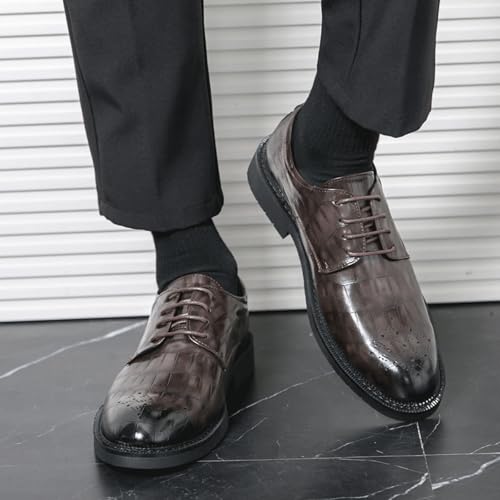 Men’s Genuine Leather Dress Shoes for Men, Round Toe Lace-up Fashion Leather Tuxedo Business Wedding Derby Cap Toe Dress Shoes2