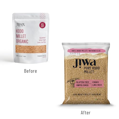 Image of Jiwa Pure Kodo Millet | Unpolished | Cooks In 15 Minutes | Positive Millet | Varagu /Arikelu /Hark /Varigu /Kodra Seeds |Ancient Grain | Low GI | Gluten Free | 1 Kg (Pack of 5)