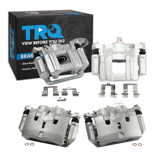 Image of TRQ Front and Rear Brake Caliper Set Zinc Coated Brackets Compatible with 2009-2015 Honda Pilot