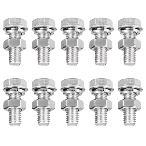 Image of TA-VIGOR M8 x 25mm Stainless Steel Hex Bolts and Nuts Set, 10PCS Fully Threaded Hex Head Screws with Nuts, Flat Washers & Lock Washers, 304 Stainless Steel Assortment Kit for Machinery, Equipment