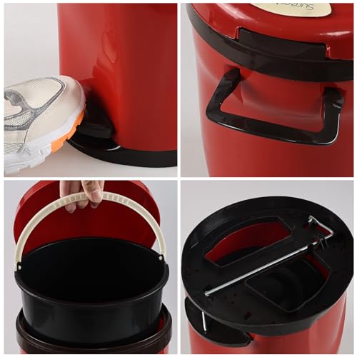 Caneca de basura redonda pequeña con tapa y pedal, 2.8 gal, roja miniatura 2