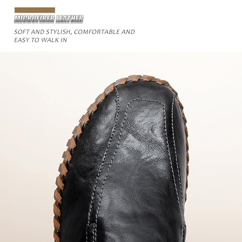 Men's Leather Hand-Sewn Flats Loafers, Comfortable Round Toe Flat Bottom Non-Slip Slip-On Driving Shoes Light Moccasin Flats Boat Shoes4