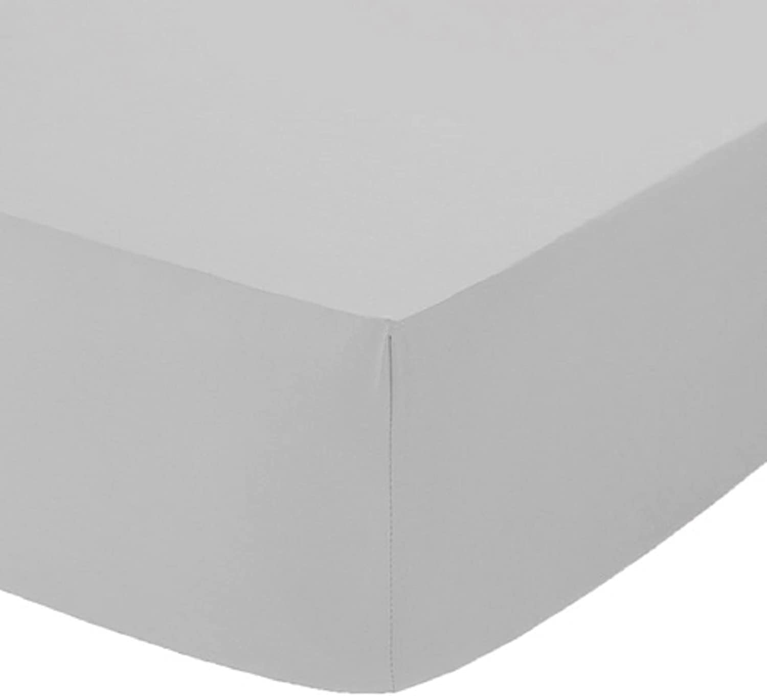 Ocean Nights Plain Dyed 10"(25cm) Box Fitted Bed Sheet Easy Care Polycotton Sheets Single Double King Super King Pillowcase (Silver, Super King)