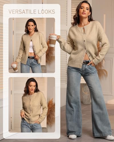 ATHMILE Fall Long Sleeve Cardigans for Women Sweater Fashion Open Front Winter Button Down Crewneck Loose Knit Jacket 20253
