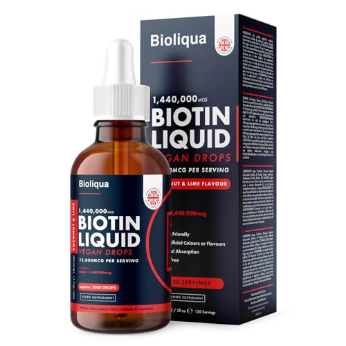 Biotin Liquid Drops - Vegan - High Strength 12,000mcg per Serving - Hair Growth Supplement - 4 Month Supply - 120 Servings - 60ml Dropper Bottle - Vitamin B7 - Fast Absorption - Made in UK by Balance