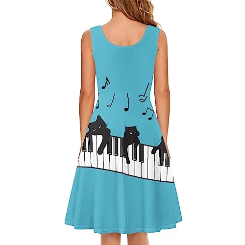 Image of Women's Casual Loose Sundress Midi Sleeveless Crewneck Dress Summer Beach Tank Dress with Pockets