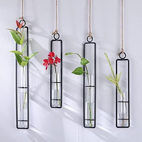 4 Pcs Plant Propagation Station Wall Hanging,Indoor Wall Propagation Station Hanging Glass Terrarium,air Plant Holders Unique Hydroponic Vase Transparent Test Tube Flower Hanging Bottle Bedroom Decor Cover