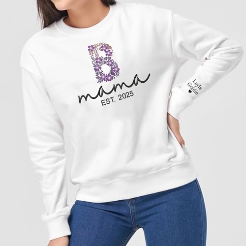 Custom Embroidered Sweatshirt, Personalized Floral Letter, Custom Name & Text, Gift for Mom, Grandma, Christmas2