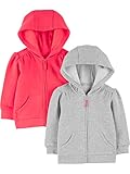 Simple Joys by Carter's Baby Girls' Fleece Full-Zip Hoodies, Pack of 2, Pink/Grey, 12 Months