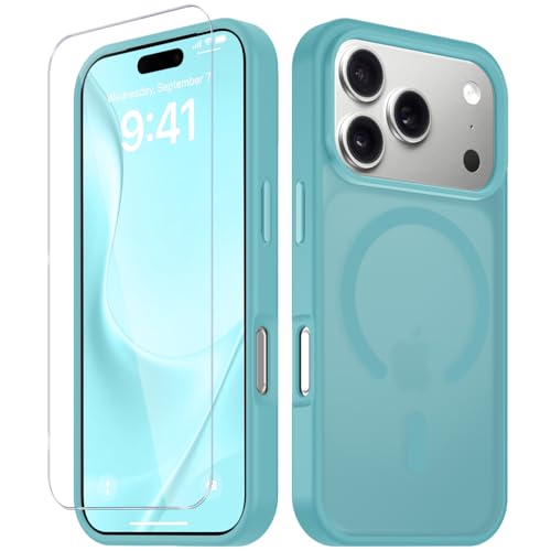 Image of YENAPOON for iPhone 17 Pro Case, Matte Magnetic Phone Cover [with 1 Screen Protector] [Support for MagSafe] [Shockproof Military Grade Protection] Translucent Frosted Back, Light Blue