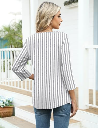 Image of LOMON Womens 3 /4 Length Sleeve T Shirts Asymmetrical Neck Tops Business Blouses for Women Fashion 2026