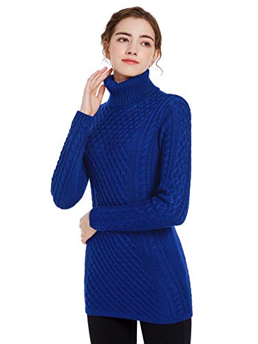 Image of v28 Women's Cotton Turtle Cowl Neck Aran Fishermen Fair Isle Cable Knit Sweater