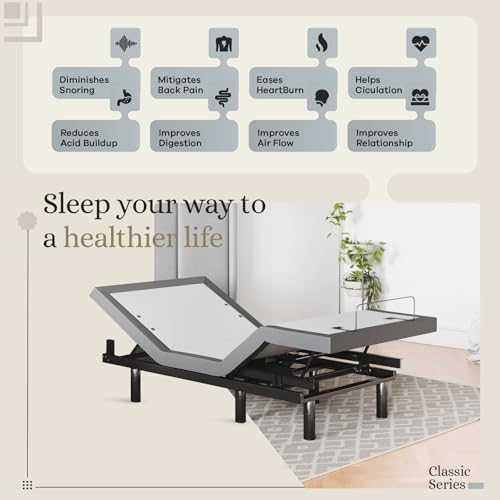 Image of Sven & Son Classic Adjustable Bed Base, Head and Foot Lift, Massage, Under-Bed Lights, USB, Memory, Zero Gravity Smart Frame - Twin XL