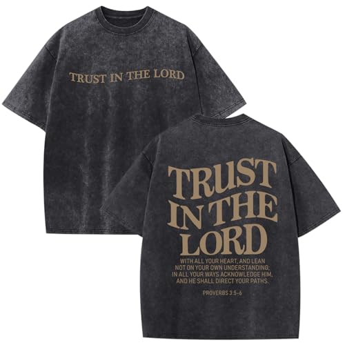 Mens Oversized Christian Shirts God Faith Jesus Religious Tshirts Trust in The Lord Bible Verse Tees Acid Wash Tops