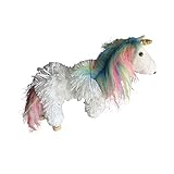 White Yarn Unicorn Marionette with Rainbow Mane and Tail