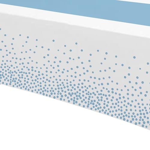 Image of White and Blue Party Decorations Tablecloth, 3 Pack Disposable Light Blue Dot Table Cover Printed Table Runner for Birthday Baby Bridal Shower Wedding Anniversary Graduation, 86in x 55in