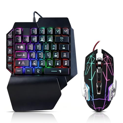 Guiheng Wired One Handed Gaming Keyboard and Mouse Combo...