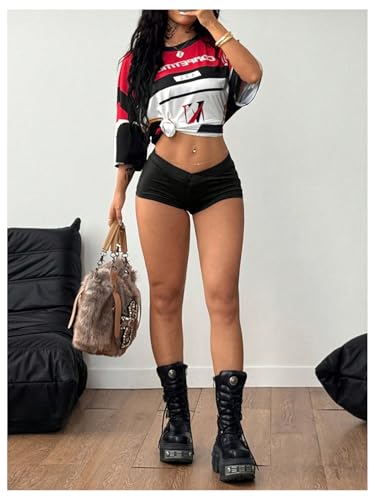 Image of RoseSeek Women's Low Rise Micro Shorts Crossover V Waist Booty Mini Shorts