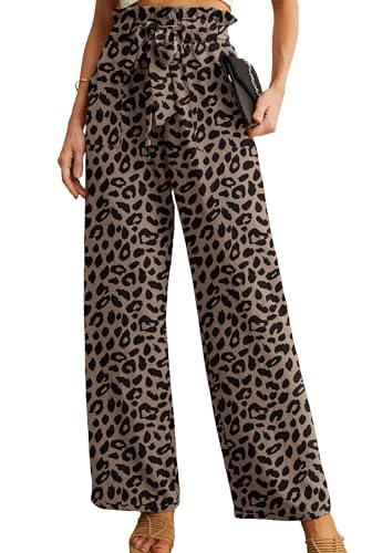 IWOLLENCE Women High Waist Palazzo Pants, Adjustable Knot Ankle Wide Leg Trousers Pockets Beach Vacation Lounge Office