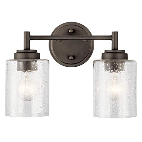 Image of KICHLER Winslow 12.75 inch 2 Light Vanity Light with Clear Seeded Glass in Olde Bronze