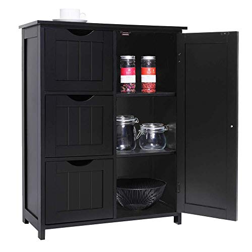 Iwell Bathroom Cabinet, Floor Storage Cabinet With 1 Cupboard & 3 Drawers, Freestanding Entryway Medical Cabinet For Bathroom, Living Room, Black #TOP7