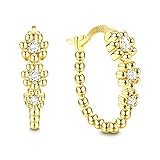 MUSECLOUD Small Daisy Hoop Earrings for Women 14K Gold Plated Sterling Silver Hoop Earrings Flower Cartilage Hoops Huggie Earrings Blue Cubic Zirconia Hoop Earrings