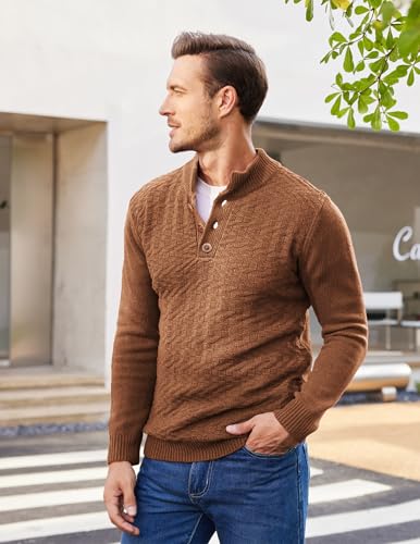 COOFANDY Men Mock Neck Button Sweater Casual Knitted Sweaters Fashion Henley Sweater4