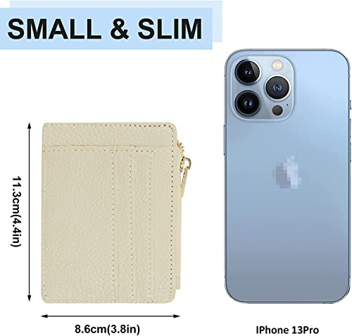Image of woogwin Womens Slim RFID Credit Card Holder Mini Front Pocket Wallet Coin Purse Keychain(Lichee Beige)
