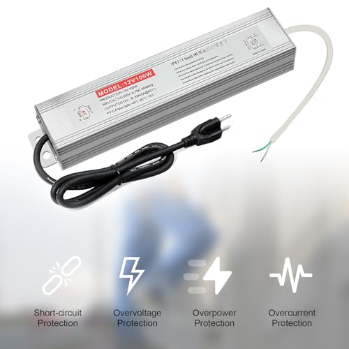 Image of QNNP LED Driver 100 Watts 24V DC with Plug, Waterproof Low Voltage Transformer Power Supply Transformer Adapter AC 85V-265V to 24V DC, IP67 LED Power Supply for Outdoor Indoor Lighting