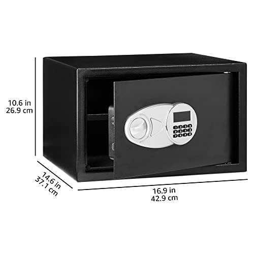 Image of Amazon Basics Steel Security Safe and Lock Box with Digital Keypad, Easy to Use, Removable Shelf, Secure Cash, Jewelry, Documents, Black, 1.2 Cubic Feet, 16.9-x-14.6-x-10.6-inches (WxDxH)