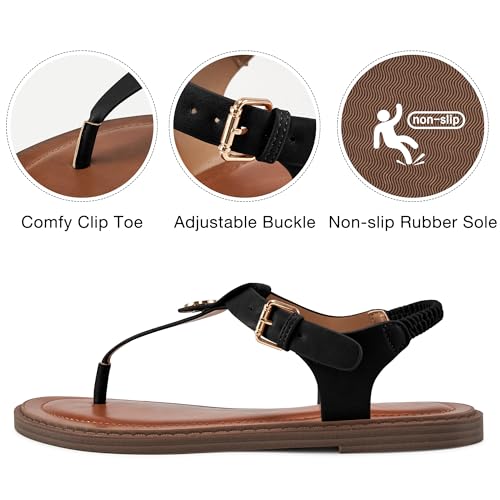 Image of Alicegana Womens Sandals Dressy Summer: Comfortable T-Strap Flat Thong Sandals Casual Flip Flops Shoes with Adjustable Ankle Buckle for Walking 2026