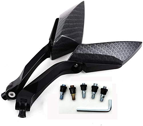 HANEU Pair Retroviseurs miroir pour Moto Scooter bande roulement vis 8mm 10mm design carreau carboné rotation ajustable