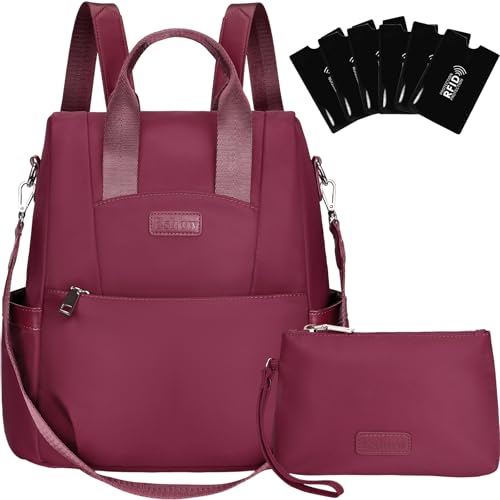 Eshow Mochila Mujer Antirrobo con Protección RFID, Bolso Casual con Correa Ajustable y Neceser Pequeño, Bandolera Multifuncional para Trabajo Viaje Escuela Compras y Universidad
