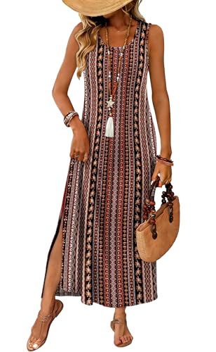 Image of WIHOLL Maxi Dress Summer Dresses 2026 Beach Vacation Clothes Sleeveless Sundresses with Pockets Boho S-3XL