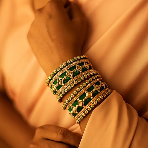 Image of I Jewels Gold Plated Traditional Silk Thread Embellishments Bangles Chuda Bangle Set for Bridal /Women