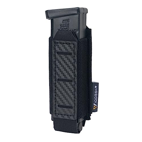 IDOGEAR Pistol Mag Pouch 9mm Magazine Pouches MOLLE Holder with Carbon Fiber Patterned PP Plate Construction Single Magazines Carrier(Black)