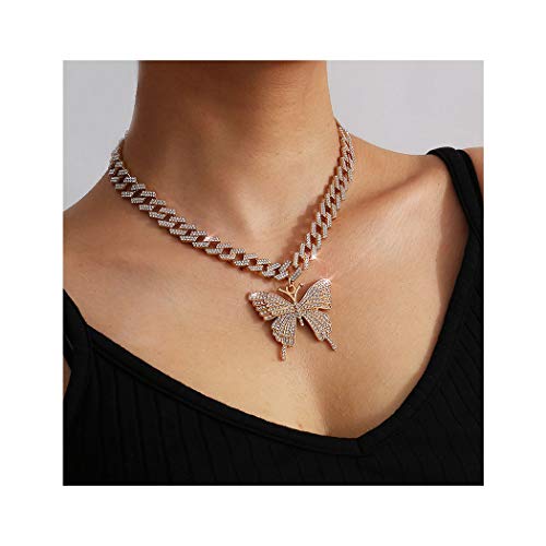 Yokawe Big Butterfly Necklace Gold Crystal Pendant Necklace Rhinestone Chain Necklaces Jewelry for Women and Girls
