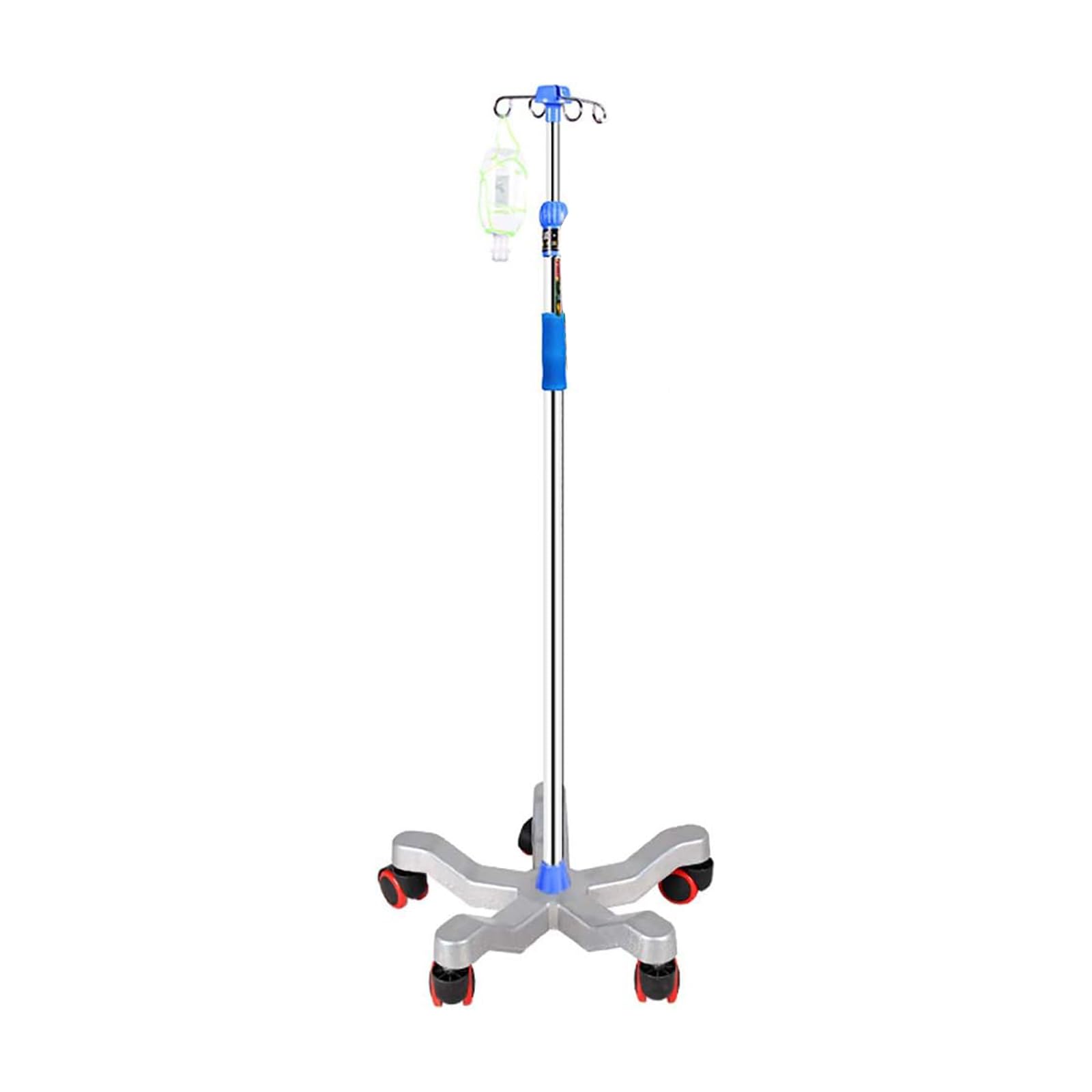UPJAKS Portasueros portátil con Base de Hierro Fundido, Soporte para Bolsa de Goteo IV rodante con 5 Ruedas y 4 Ganchos, Soporte para infusión médica para Hospital y hogar