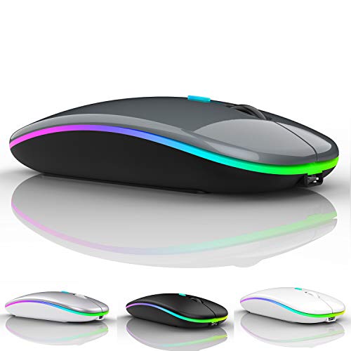 LED Wireless Mouse,Wireless Mouse for MacBook pro/air/pc/Laptop,2.4G Portable USB Optical Wireless Computer Mice with USB Receiver and Type C Adapter (Gray)