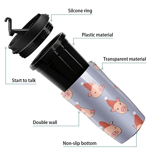 Cerdo Heads - Taza de café de plástico con tapa de doble pared aislada con diseño de patrón de impresión - Imagen 4