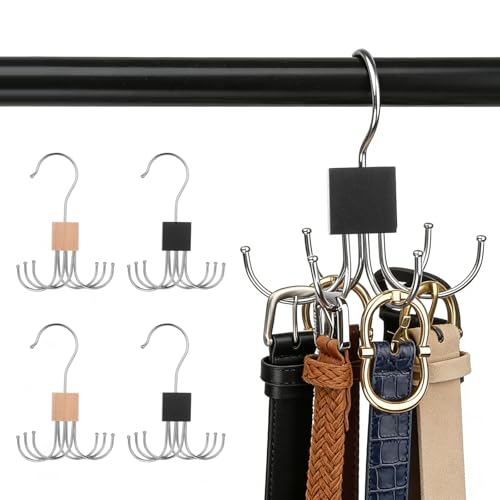 4 Pcs Porte Ceinture, pour Rangement Ceinture Echarpe Cravates, Porte-écharpes pivotants à 360°, Chaussettes, Ceintures, Gants et Foulards (2 Couleurs)
