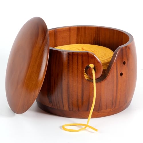 Caydo Yarn Bowl for Crocheting & Knitting 7 x 5 in Wooden Yarn Bowl with Lid Knitting Crochet Bowls Holder for Yarn Crochet Accessories and Knitting Gadgets Supplies