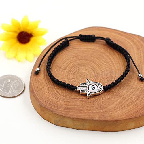 Image of Uloveido Customized A to Z 26 Letters Hand of Fatima Bracelet - Fatima Hamsa Hand Evil Eye Protection Bracelet Lucky Charm Adjustable Braided Black String