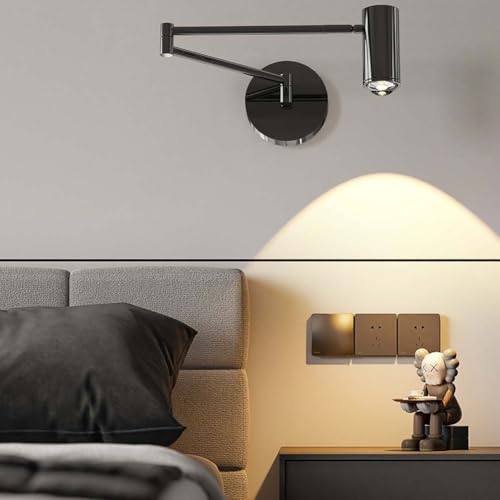 Lámpara de pared interior 7W ajustable con brazo largo giratorio negro mate 6