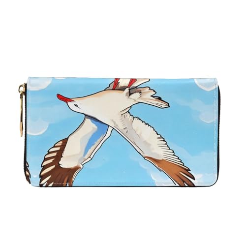TYUMHFlying Seagulls Leather long clutch wallet with 12 card slots and 3 full pockets for cash, designed for fashionable women.2