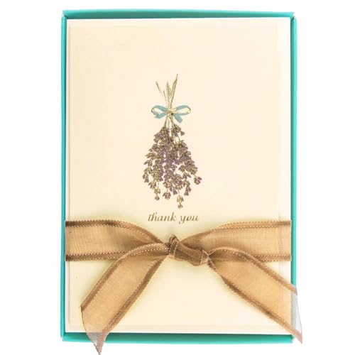 Image of Graphique Lavender La Petite Presse Boxed Notecards - 10 Embellished Gold Foil Hanging Lavender Notes with Matching Envelopes, 3.25 x 4.75 inch (L1311CB)