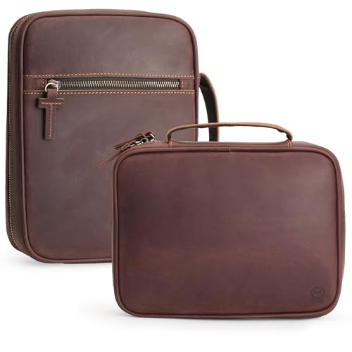 TYTX Leather Bible Cover Church Bag Bible Protective Small Book Holder Carrying Case (Dark Brown, Small)